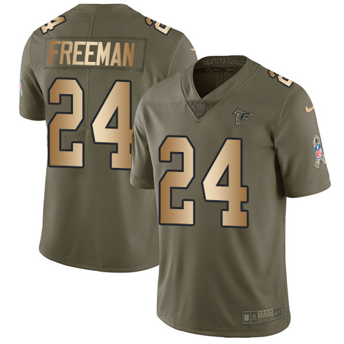 Nike Falcons #24 Devonta Freeman Olive/Gold Men's Stitched NFL Limited Salute To Service Jersey